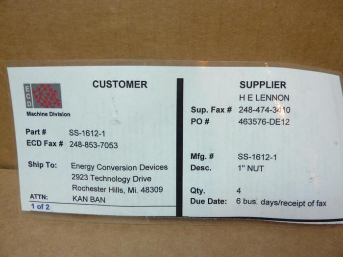 SWAGELOK Nut SS-1612-1 #40499