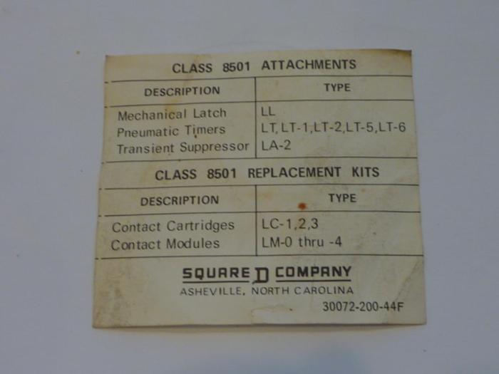 SQUARE D Control Relay 8501-L0-40 USED