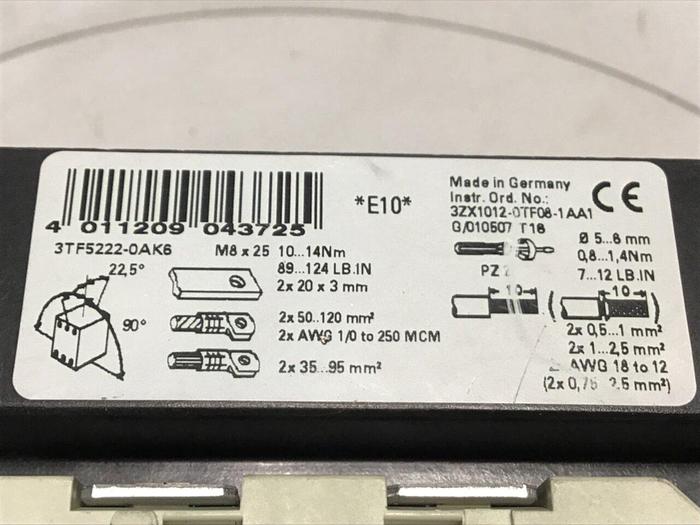 Used SIEMENS Contactor 3TF5222-0AK6 #122488