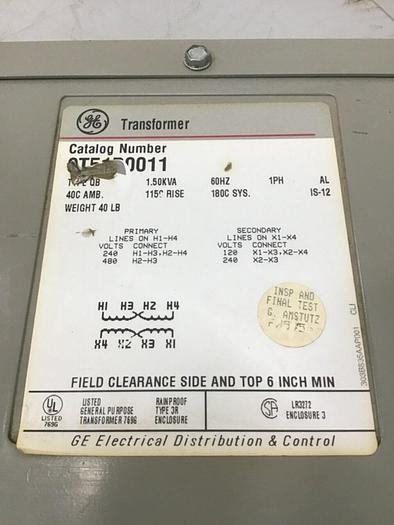 Used GENERAL ELECTRIC / GE 1.50 kVA Transformer 9T51B0011 #130395