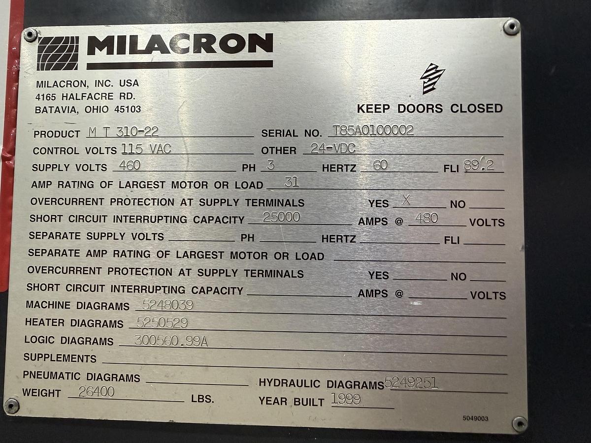 Used 1999 FERROMATIK MILACRON 310 Ton Injection Molding Machine MT310-22 USED #151849