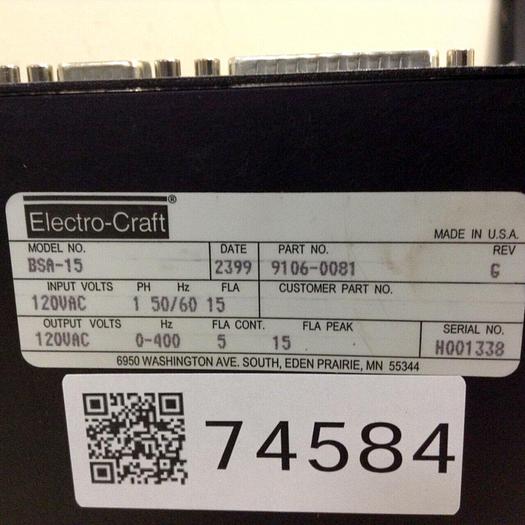 Used ELECTRO CRAFT Brushless Servo Amplifier BSA-15 #74584