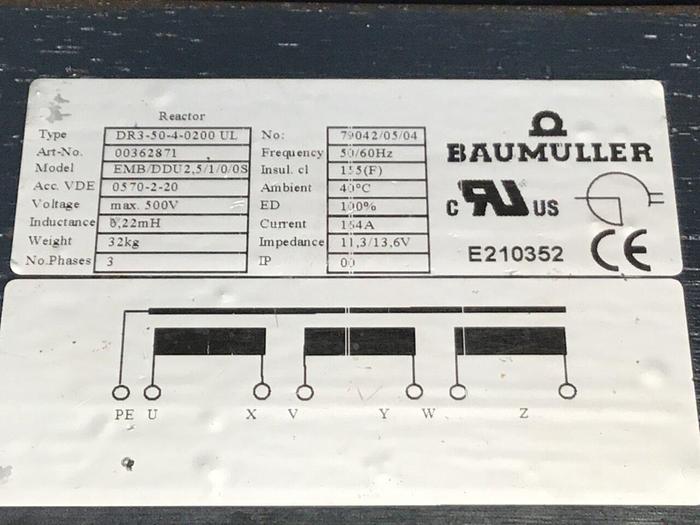 Used BAUMULLER Reactor EMB/DDU2.5/1/0/0S #107826