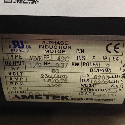 Used AMETEK 3-Phase Induction Motor AEVF #80394