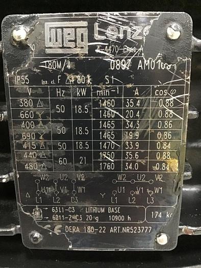 Used WEG 25/28 HP Motor 180M/4 Used