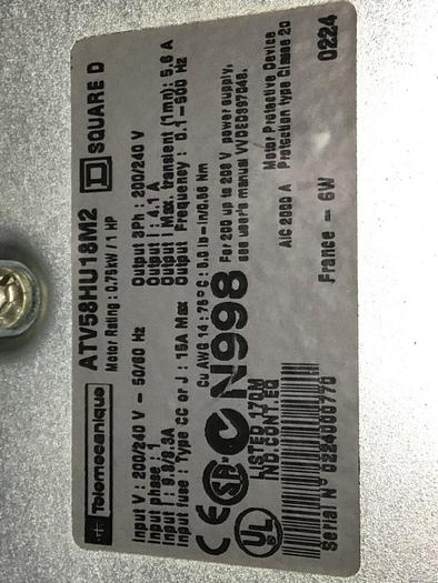 Used TELEMECANIQUE Variable Speed Drive ATV58HU18M2 #119272