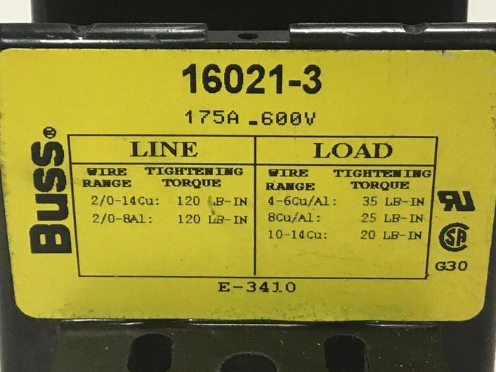 Used BUSS / BUSSMANN Terminal Block 16021-3 175 AMP #127863