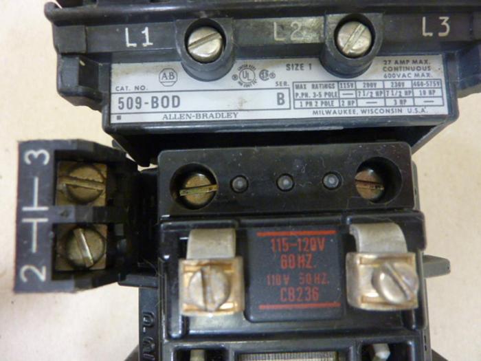 Used ALLEN BRADLEY Starter Size 1 509-BOD SER B W37 #47126