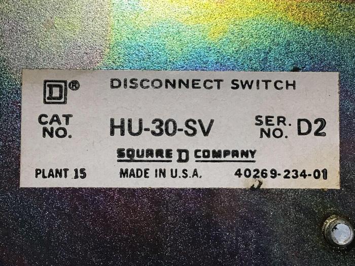 Used SQUARE D Disconnect Switch HU-30-SV Used