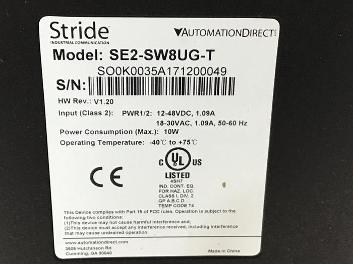 Used AUTOMATION DIRECT Ethernet Switch SE2-SW8UG-T #120173