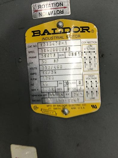 Used BALDOR 20 HP Motor 5232476-1 Used