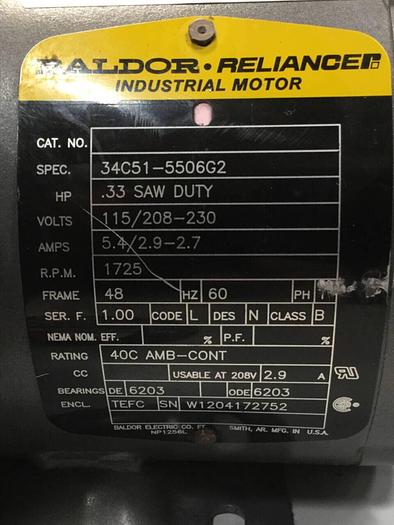 Used BALDOR .33 HP Motor 33 HP MOTOR Used