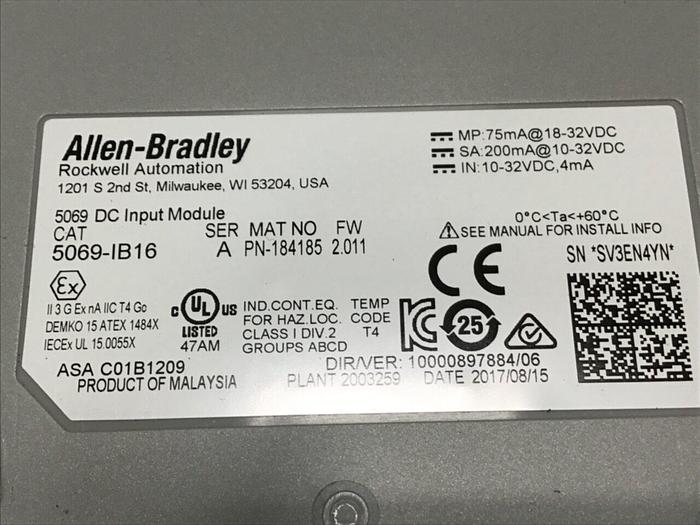 Used ALLEN BRADLEY Input Module 5069-IB16 SER A #140199