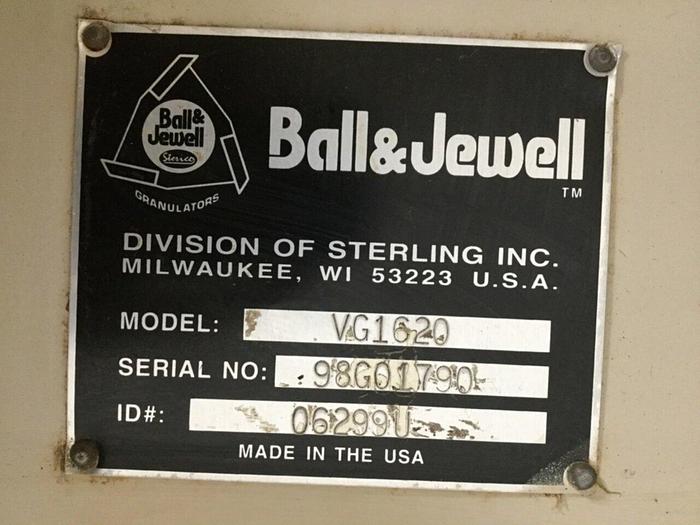 Used BALL & JEWELL 25 HP Grinder / Granulator, VG1620, USED