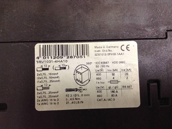 Used SIEMENS Motor Starter 3RV1 031-4HA10 #70476