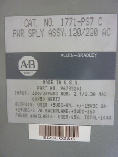 Used ALLEN BRADLEY Power Supply 1771-PS7 SER C #46893
