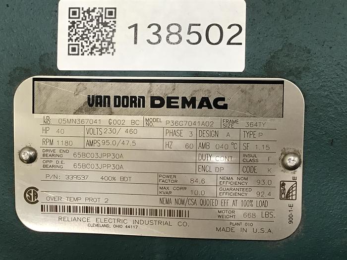 Used RELIANCE ELECTRIC Motor P36G7041A02 Used #138502