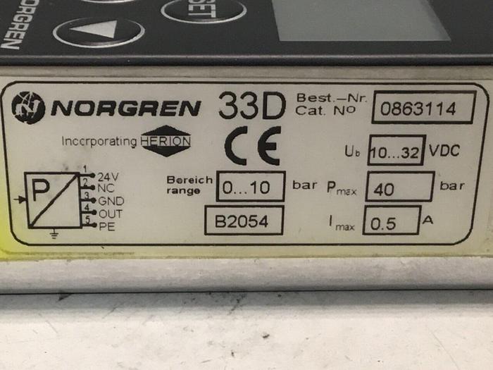 Used NORGREN Pressure Switch 33D 0863114 #132490