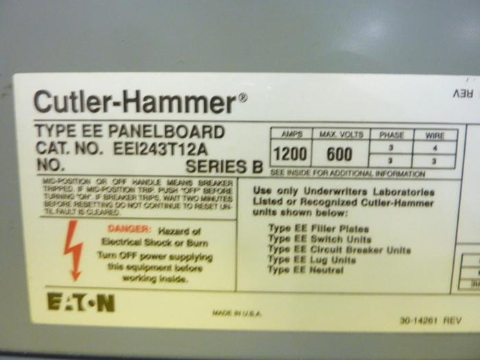 Used CUTLER HAMMER Electrical Service Panel EEI243T12A Used