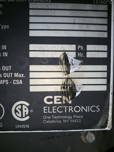 Used CEN ELECTRONICS Battery Charger 12Y0475H3D #56144