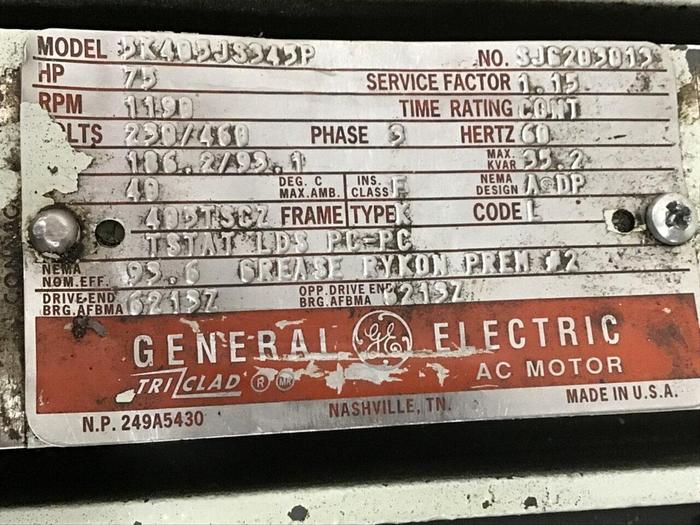 Used GENERAL ELECTRIC 75 HP AC Motor 5K405JS345P Used