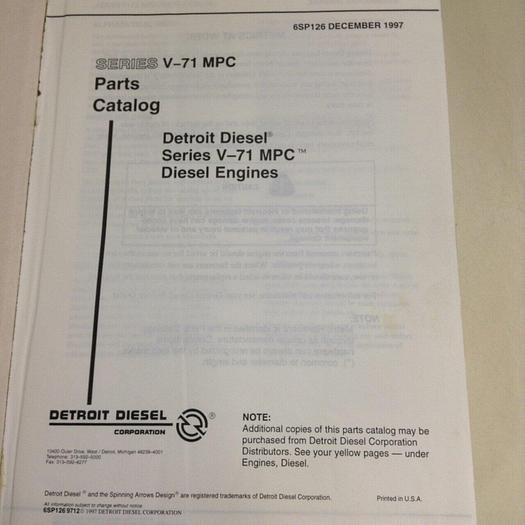 Used DETROIT DIESEL Parts Catalog CATALOG907 #70907