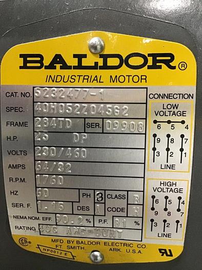 Used BALDOR 25 HP Motor 5232477-1 Used
