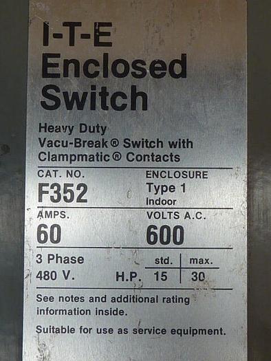 Used SIEMENS 60 Amp Safety Disconnect Switch F352 #37452