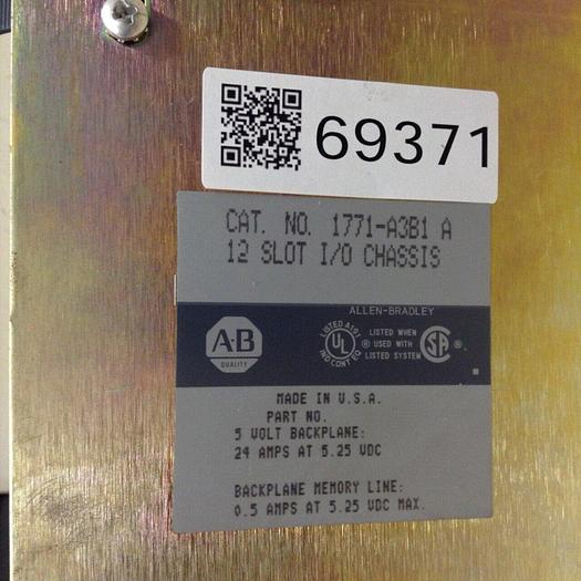 Used ALLEN BRADLEY 12 Slot I/O Chassis 1771-A3B1 SER A #69371 DNL SCRAPPED