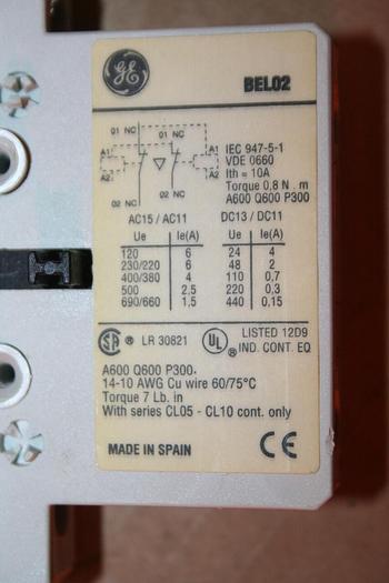 Used GENERAL ELECTRIC Auxiliary Contact BEL02 Used