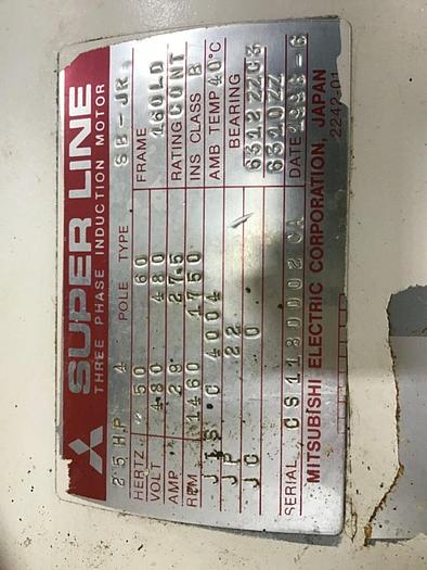 Used MITSUBISHI 25 HP Induction Motor SB-JR 25 HP #128627