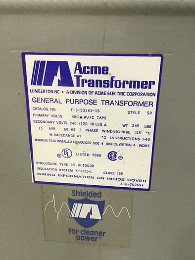 Used ACME TRANSFORMER 15 kVA Transformer T-3-53341-1S #138850