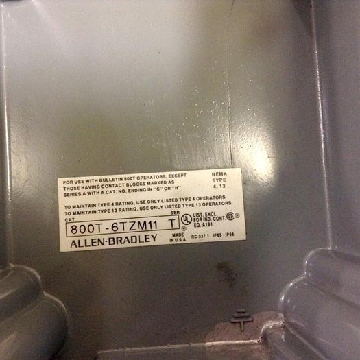Used ALLEN BRADLEY Push Button Enclosure 800T-6TZM11 SER T #69406