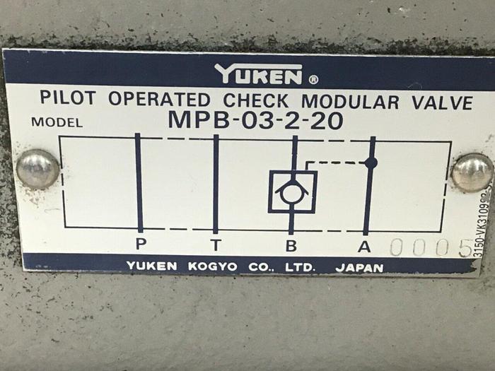 Used YUKEN Check Modular Valve MPB-03-2-20 #111611