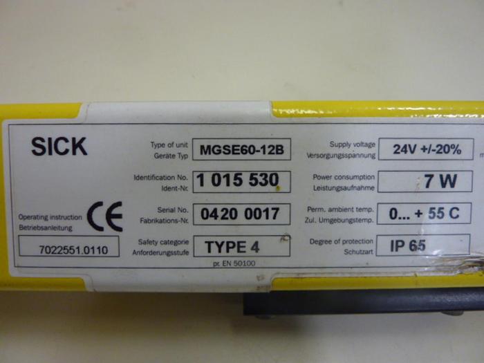 Used SICK OPTIC ELECTRONIC Light Curtain Emitter MGSE60-12B #49687