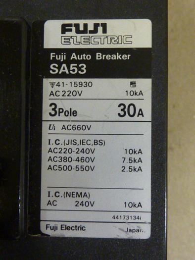 Used FUJI ELECTRIC 30 Amp Auto Circuit Breaker SA53-30 #61182