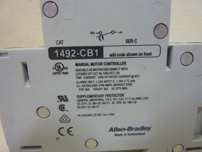 Used ALLEN BRADLEY 10 Amp Circuit Breaker 1492-CB1/H100 SER C #50533