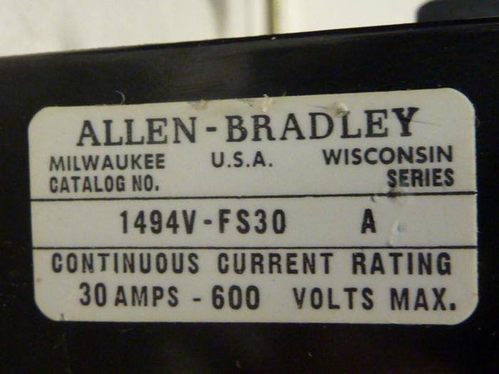 Used ALLEN BRADLEY 30 Amp Disconnect Switch 1494V-DS30 SER A #57404