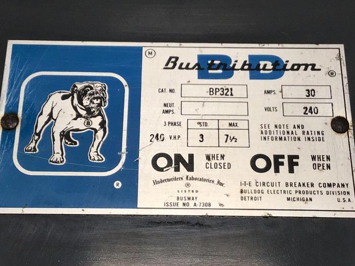 Used ITE 30 Amp Bus Plug Bulldog BP321 #120377