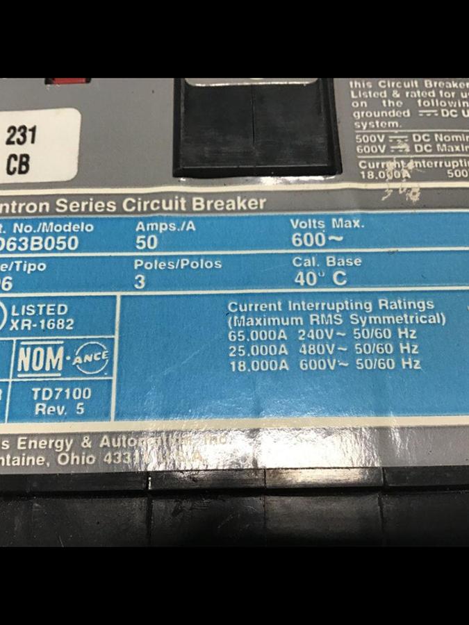 Used SIEMENS 50 Amp Circuit Breaker ED63B050 Used
