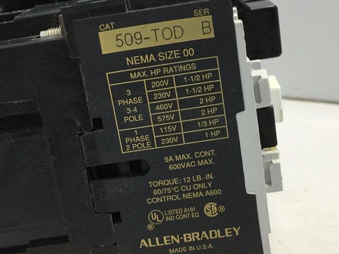 Used ALLEN BRADLEY Contactor 509-TOD SER B #107485