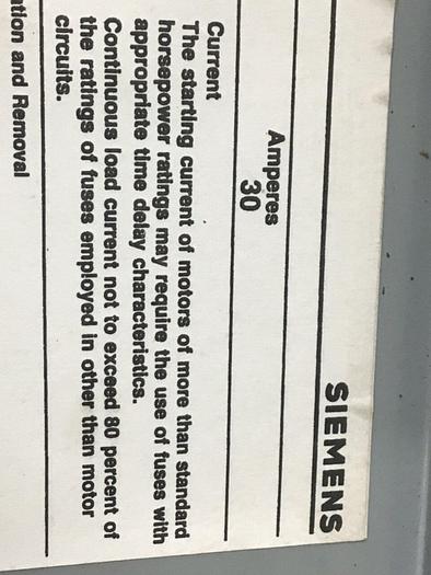 Used ITE SIEMENS 30 Amp Bus Disconnect Switch RV361G #137239