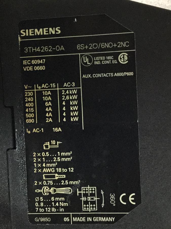 Used SIEMENS Contactor Relay 3TH4262-0A USED