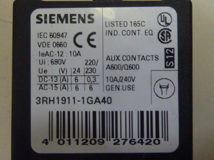 Used SIEMENS Auxiliary Contact Block 3RH1911-1GA40 #63883