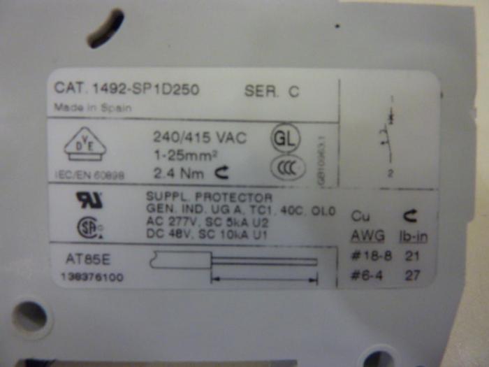 Used ALLEN BRADLEY 25 Amp Circuit Breaker 1492-SP1D250 SER C #64282