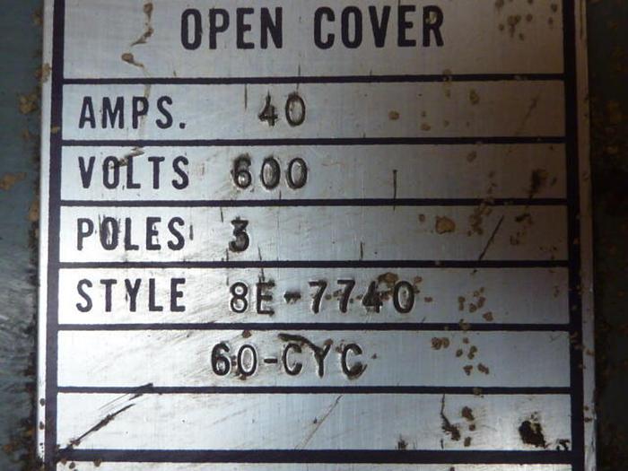 Used WESTINGHOUSE 40 Amp Bus Disconnect Switch 8E-7740 USED