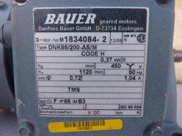 Used BAUER 1/2 HP Motor DNK86/200-AS/M USED