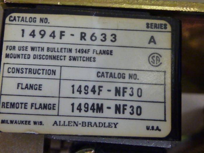 Used ALLEN BRADLEY 30 Amp Disconnect Switch 1494-NF30 SER A #65643