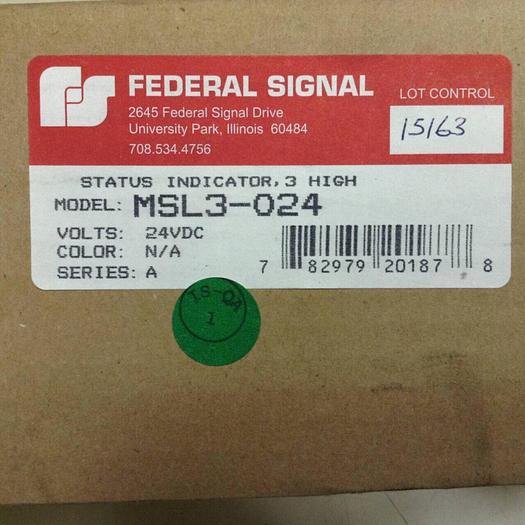 FEDERAL SIGNAL Stack Signal Light MSL3-024 #89114