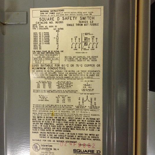 Used SQUARE D 30 Amp Safety Switch HU361 E2 #69306